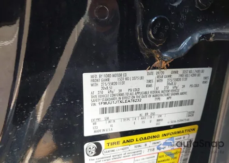 2020 Ford Expedition Xlt z USA, uszkodzony, nr VIN 1FMJU1JTXLEA78232